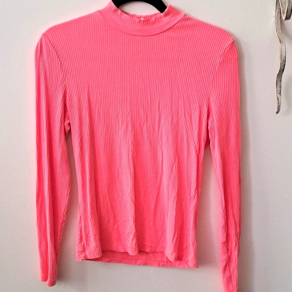 Neon Pink Textured Turtle Neck Thin
